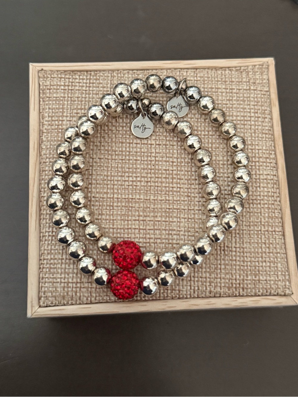 SaltyWrists Silver Bracelet with Red Crystal Accent